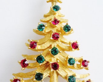 Designer Mylu Festive Dimensional Christmas Tree With Rhinestone Ornaments Brooch