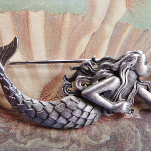 Extremely Rare JJ Jonette Swimming Mermaid Holding Pearl Brooch Pin