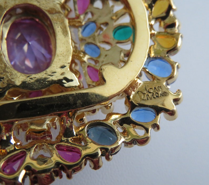 Vintage Joan Rivers Oval Spectacular Multi Colored Crystal Brooch