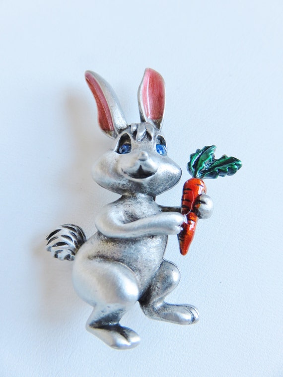 JJ Jonette Bunny With Carrot Brooch Pin - image 2