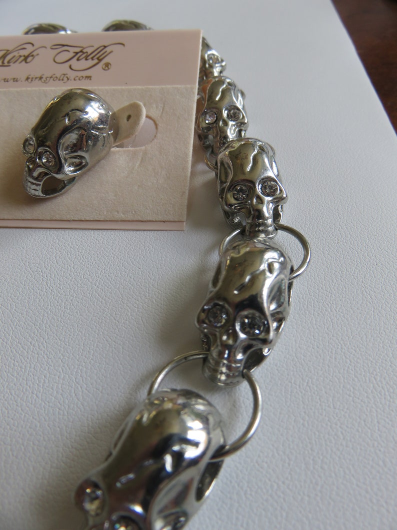 Hard To Find Kirks Folly Skeleton Head Necklace And Matching Post Earrings