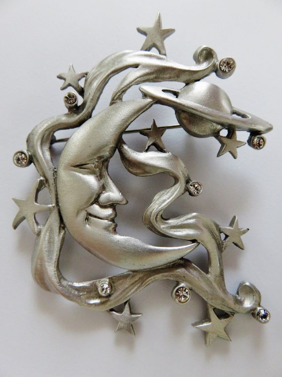 JJ Jonette Large Smiling Half Moon World and Stars Celestial