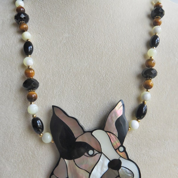 Lee Sands Mother Of Pearl French Bulldog Beaded Necklace