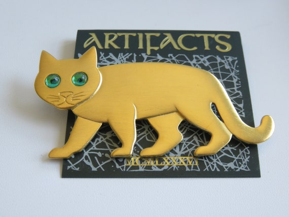 Rare JJ Jonette Large Cat With Green Eyes Brooch … - image 1