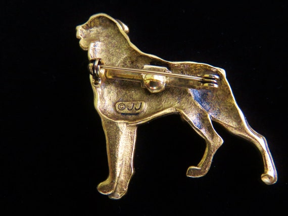 JJ Jonette Antique Gold Rottweiler Dog Brooch Pin - image 4