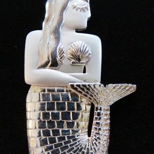 JJ Jonette Silver Pewter Large Mermaid Brooch Pin image 1