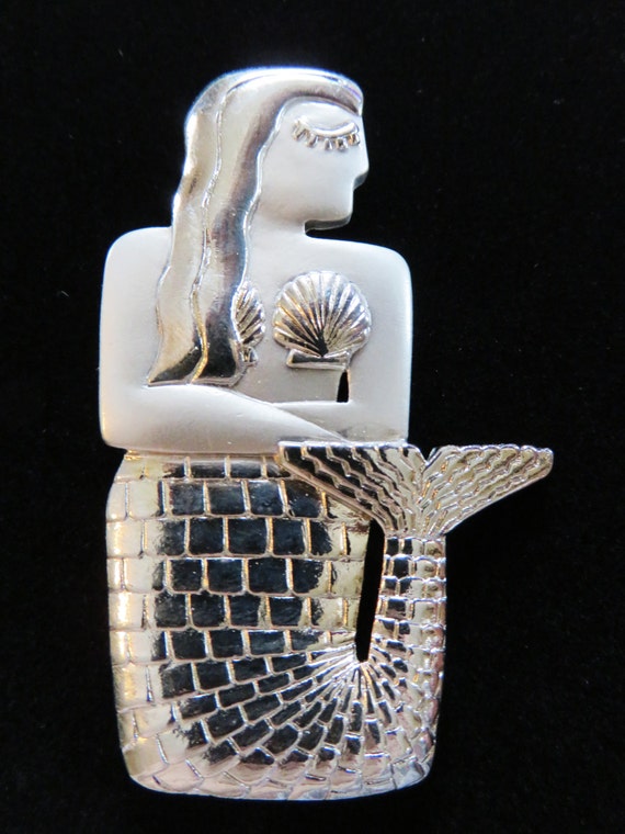 JJ Jonette Silver Pewter Large Mermaid Brooch Pin