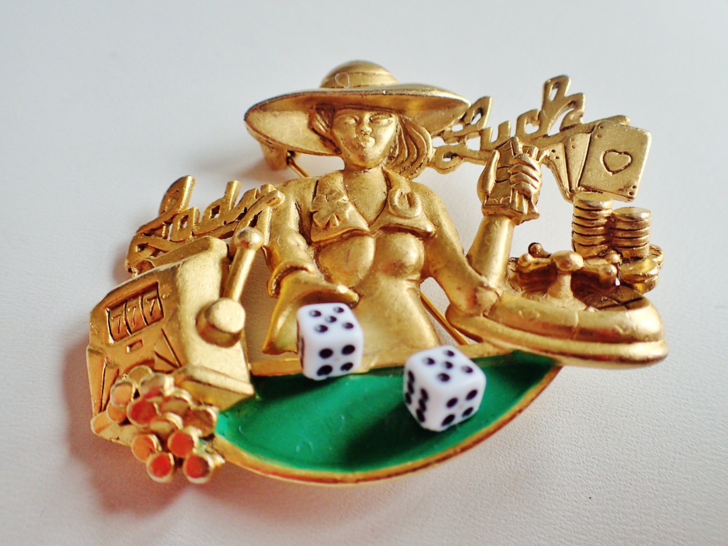 Rare AJC Lady Luck Gambling Brooch Pin Etsy