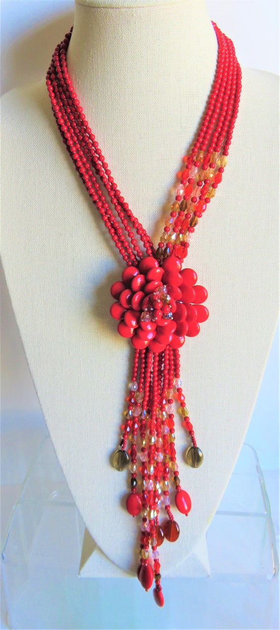 New Never Worn Joan Rivers Starlet Style Bright Red Cluster Floral Necklace Etsy Canada