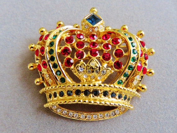 Stunning Brilliant KJL Crown Brooch Pin - image 4