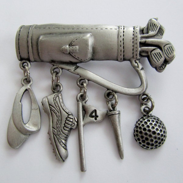 JJ Jonette Golf Club Bag With Dangling Charms Brooch Pin