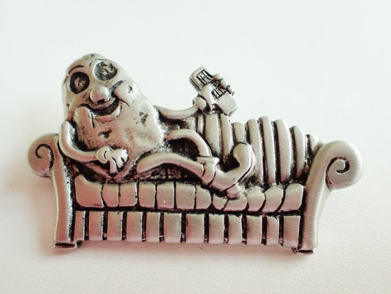 Jj Jonette Whimsical Couch Potato Brooch Pin Etsy