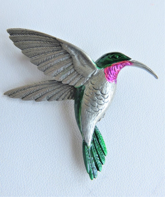 JJ Jonette Silver Pewter Hummingbird Brooch Pin