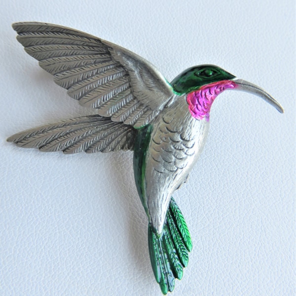 JJ Jonette Silver Pewter Hummingbird Brooch Pin