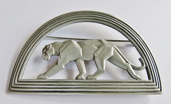 JJ Jonette Vintage Art Deco Panther Cougar Brooch… - image 3