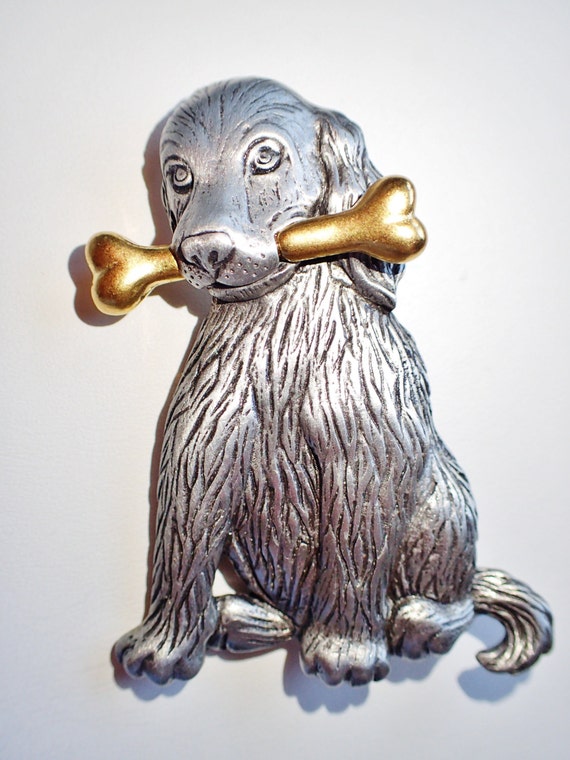 JJ Jonette Two Tone Dog With Bone Brooch Pin - image 3