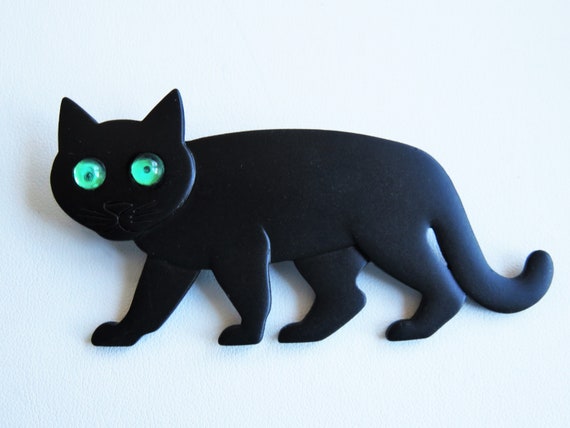 HTF JJ Jonette Large Spooky Black Cat Brooch Pin - image 3