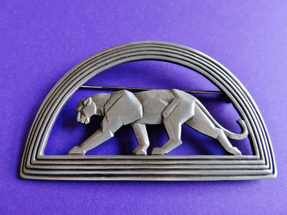 JJ Jonette Vintage Art Deco Panther Cougar Brooch… - image 2