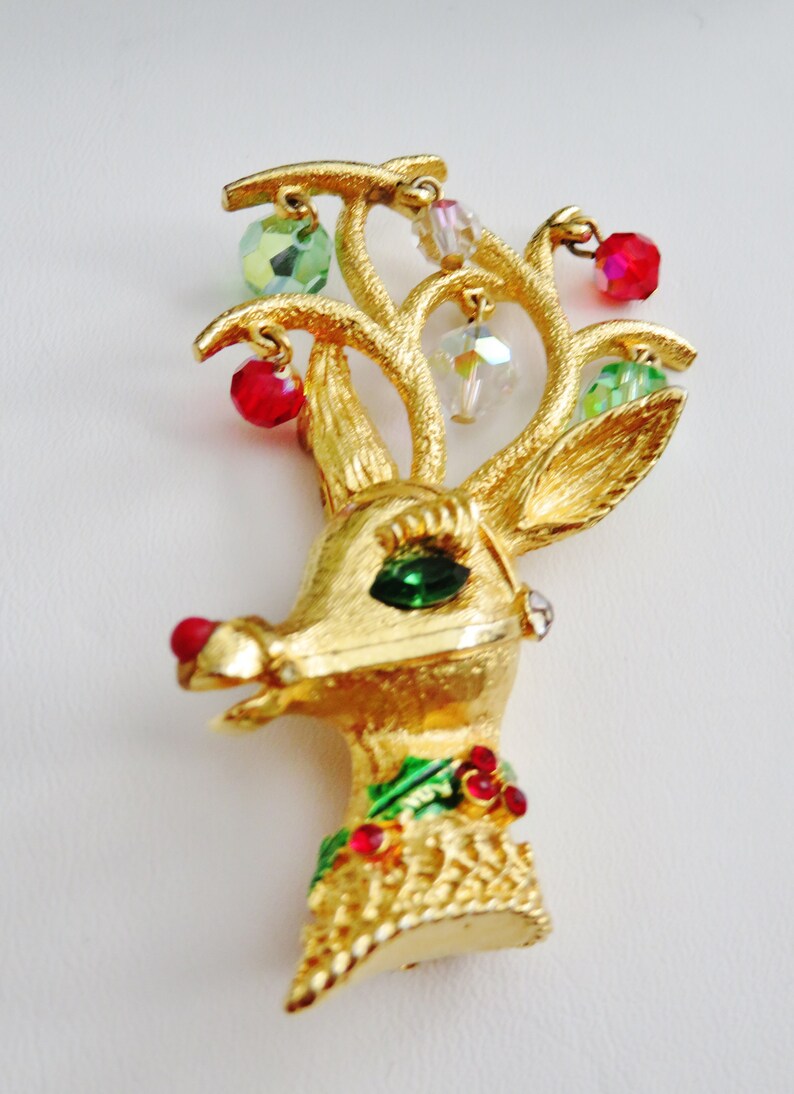 Mylu Embellished Reindeer Head Brooch Pin Book Piece - Etsy