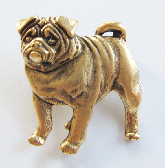 JJ Jonette Antique Gold Pug Brooch pin
