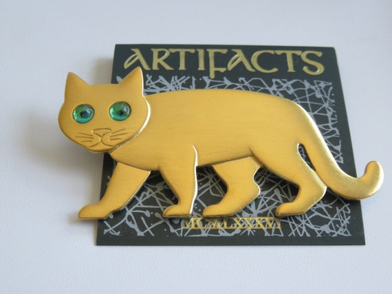 Rare JJ Jonette Large Cat With Green Eyes Brooch … - image 2