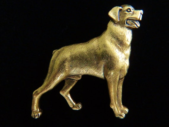 JJ Jonette Antique Gold Rottweiler Dog Brooch Pin - image 3
