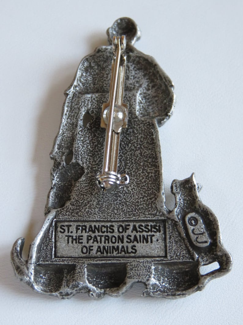 JJ Jonette Genuine Pewter Saint Francis Of Assisi Brooch Pin image 5