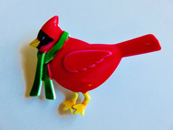 Rare JJ Jonette Bright Red Cardinal Bird With Gre… - image 2