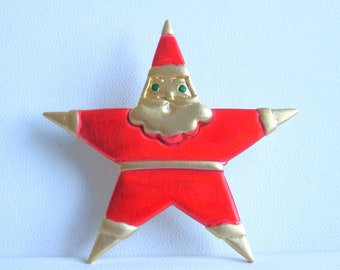 JJ Jonette Red And Gold Santa Brooch Pin
