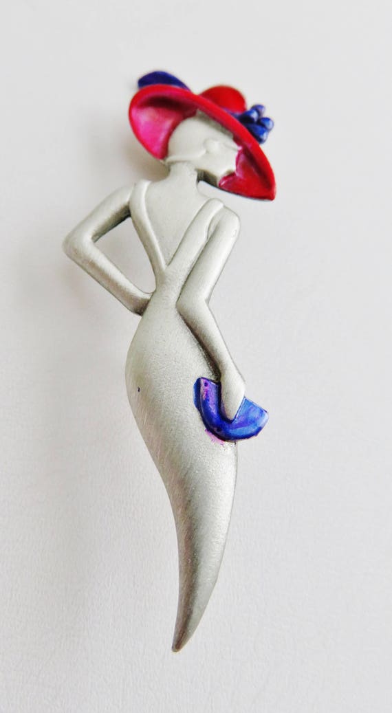 Hard To Find/ JJ Jonette Art Deco Lady In Red Hat… - image 4