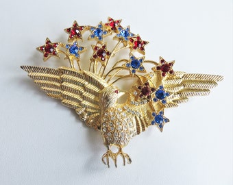 Huge Goldtone Eisenberg Ice Patriotic Eagle Brooch Pin