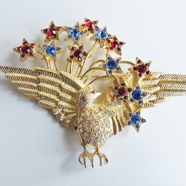 Large Goldtone Eisenberg Ice Patriotic Eagle Brooch Pin