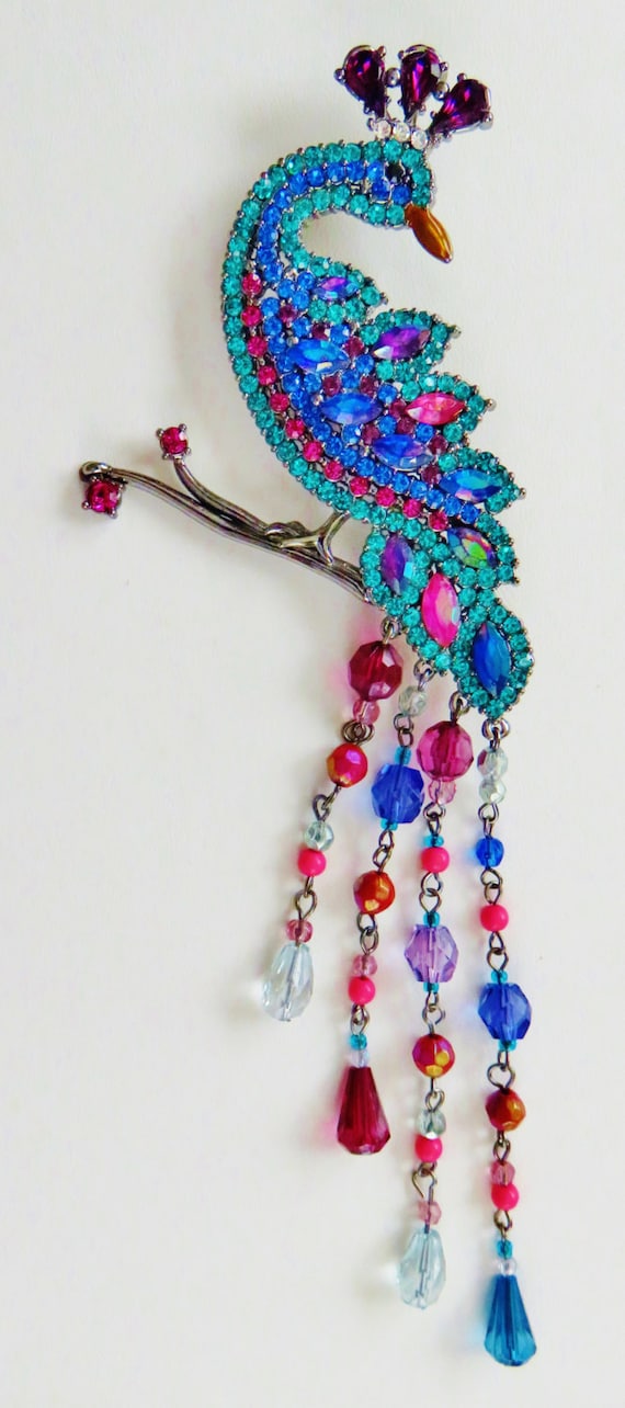 Breathtaking Vintage Huge Avon Peacock Brooch Pin