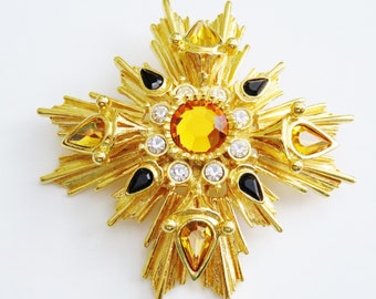 Rare Signed Joan Rivers Maltese Cross Brooch Pin With Topaz and Clear ...