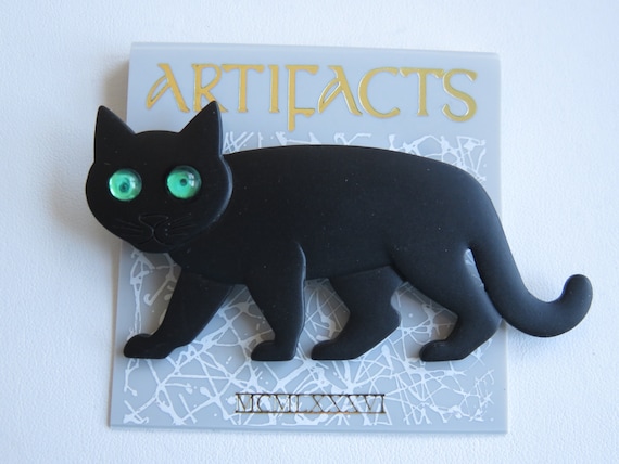 HTF JJ Jonette Large Spooky Black Cat Brooch Pin - image 1