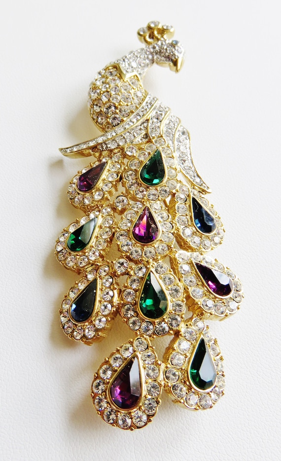 Breathtaking Nolan Miller Large Peacock Brooch Pin - image 4