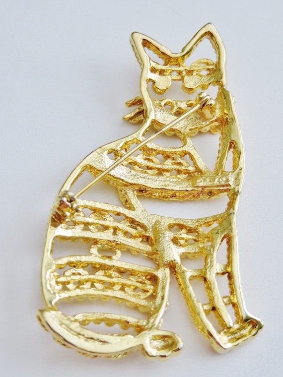 AJC  Gold Tone Filigree Cat Kitten Brooch Pin - image 5