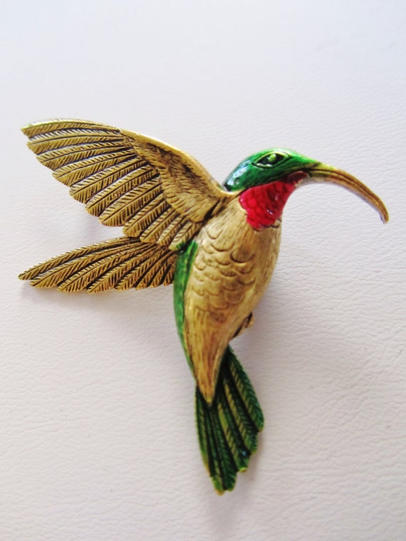 JJ Jonette Beautiful Antique Gold Hummingbird Bird