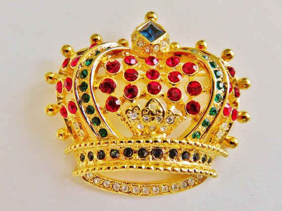 Stunning Brilliant KJL Crown Brooch Pin - image 3