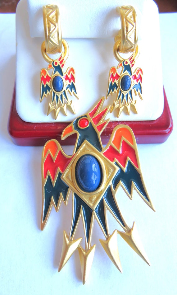 Rare Bob Mackie Aztec Brooch And Matching Earrings