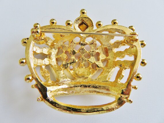 Stunning Brilliant KJL Crown Brooch Pin - image 5