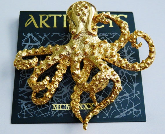 Hard To Find JJ Jonette Gold Tone Octopus Brooch … - image 1
