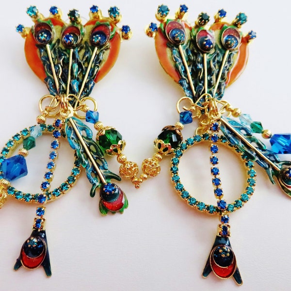 Brand New Never Worn Lunch At The Ritz Peacock Loops Post Earrings