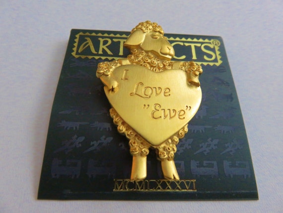 JJ Jonette Gold Tone "I Love Ewe" Brooch Pin - image 3