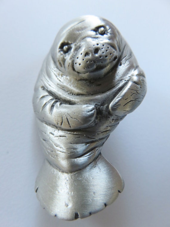 JJ Jonette Silver Pewter Manatee Brooch Pin