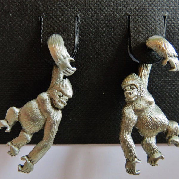 JJ Jonette 3-D Pewter Gorilla Pierced Earrings