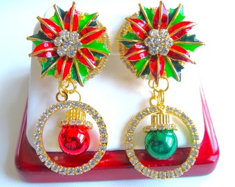 Brand New, Never Worn, Lunch At The Ritz Poinsettia Loops Clip Earrings