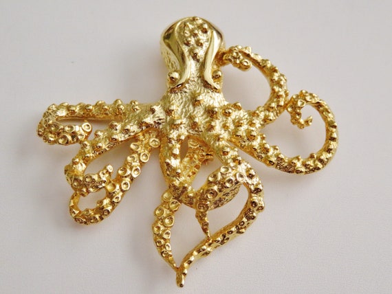 Hard To Find JJ Jonette Gold Tone Octopus Brooch … - image 3