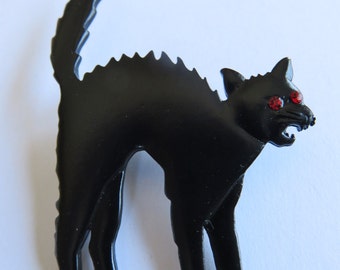 JJ Jonette Halloween Hunched Back Black Scardey Cat Brooch Pin