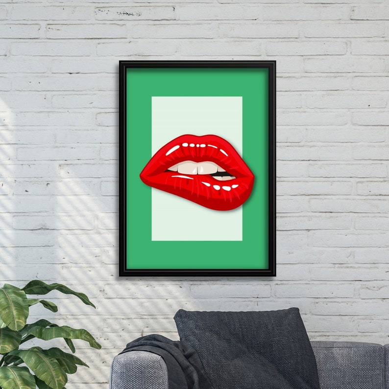 Printable Red Lips Wall Art, Retro Pop Art, Large Digital Print Etsy